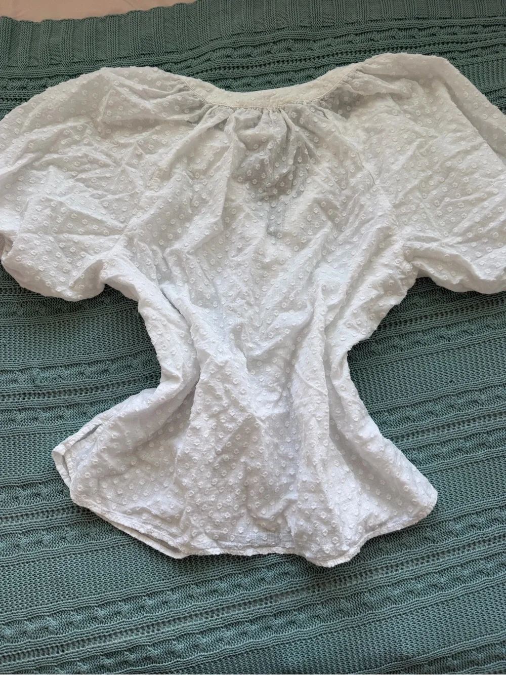 LOFT White Swiss Dot Tie-Neck Blouse Size Medium